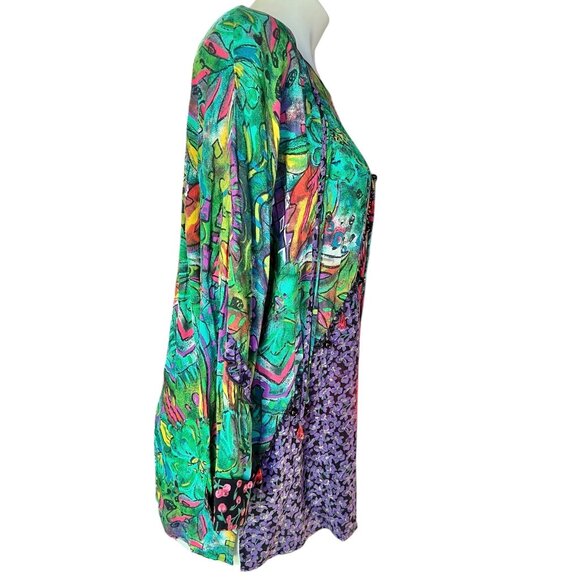 Carole Little Womens 14 Multi Print Tunic Dress Bead Trim & Ruffle Y2K Floral - Picture 5 of 12